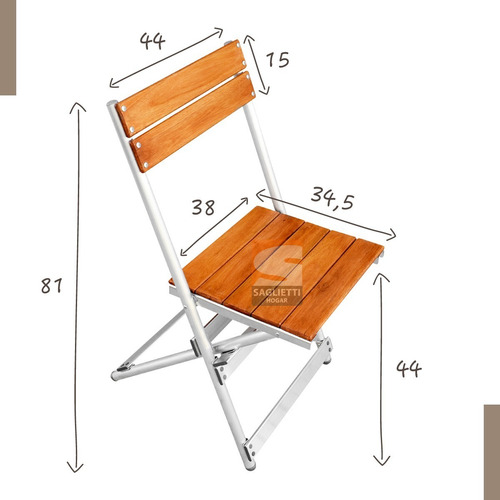 Imagen 6 de 10 de Mesa Plegable Aluminio Madera 75x66 + 2 Sillas Balcon Jardin
