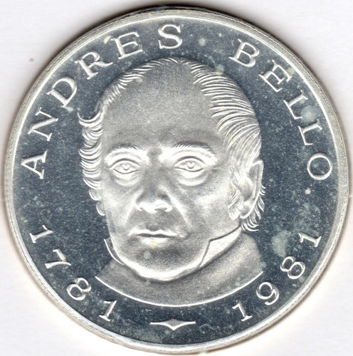 Imagen 1 de 2 de Moneda Plata Del Bicentenario Del Nacimiento De Andrés Bello