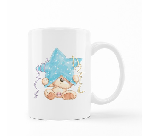 Caneca Porcelana Bichinho Estrela Azul Fofo