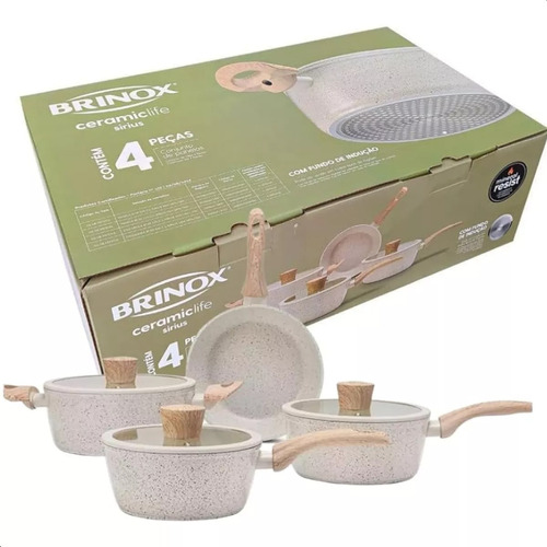 Conjunto Panelas 4 Peças Brinox Ceramic Life Sirius Vanilla