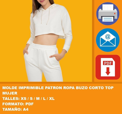 Molde Imprimible Patron Ropa Buzo Corto Top Mujer Promo 2x1