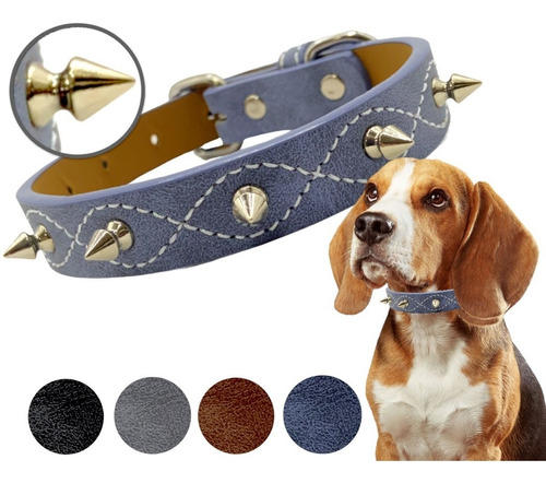 Collar Para Perro Tipo Cuero Con Picos Ajustable Chico - Med Color Azul Tamaño del collar Mediano M/M