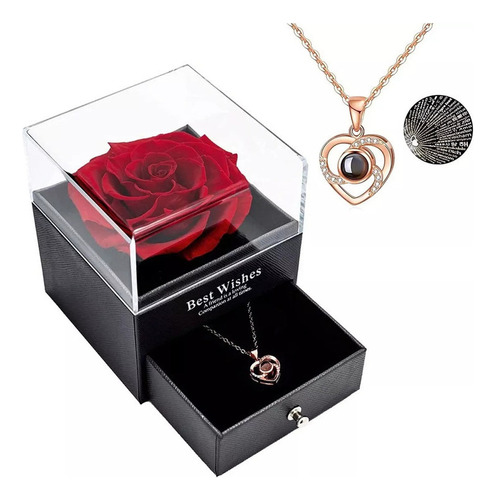 Juego De Rosas Eternas Para Damas Con Collar De Te Amo