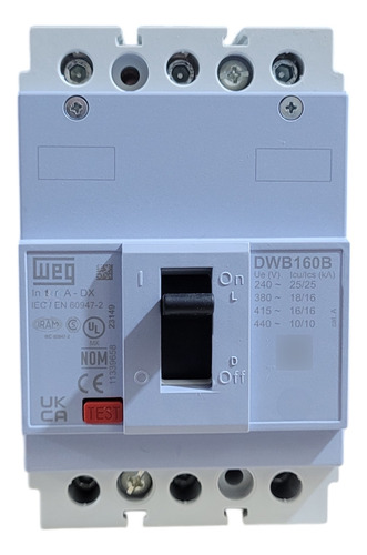 Disjuntor Caixa Moldada Weg 63a 25ka 380v - Dwb160b63-3dx
