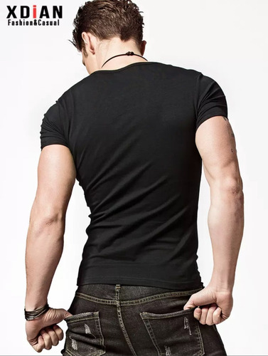 Camiseta Algodón 100% Manga Corta Cuello En V Hombre Básica