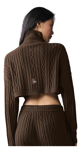 Alo Yoga Buzo Cable Knit Suéter Tejido De Corte Cropped