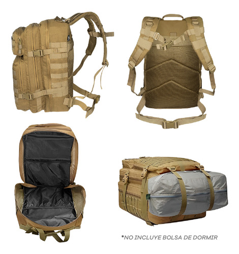 Mochila tática militar Assault Reinforced Cordura, rígida, cor cáqui, design de tecido liso