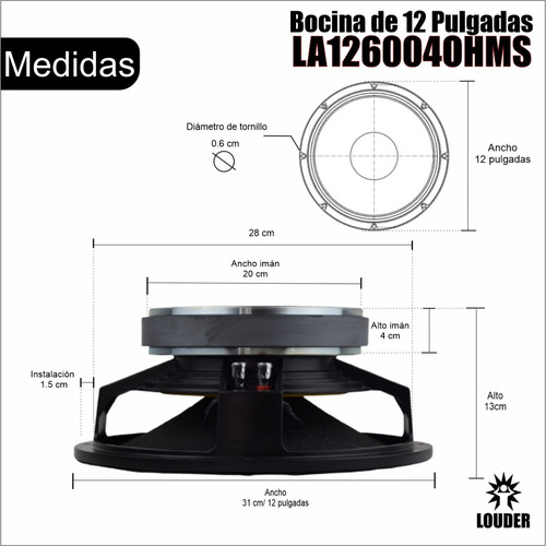 Bocina 12 Pulgadas P/ Bafles Line Array X Pieza 4ohm Color Negro