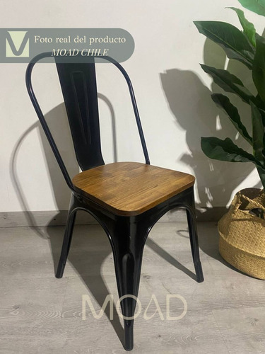 Silla Tolix Acero Reforzado Con Asiento De Madera Oscuro