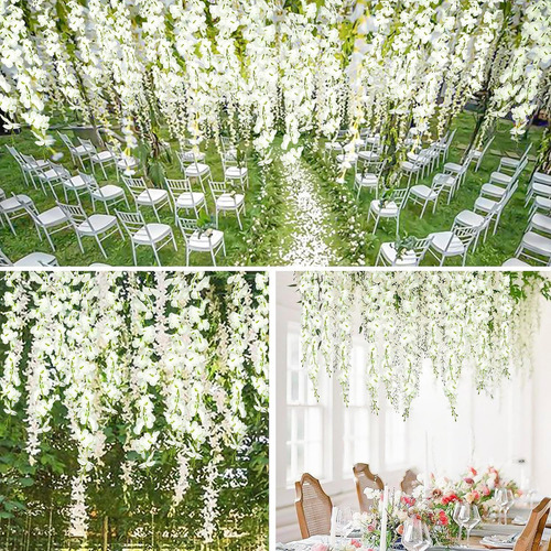 12 Ramos De Flores Glicinas Artificiales Gpark Seda Blanca