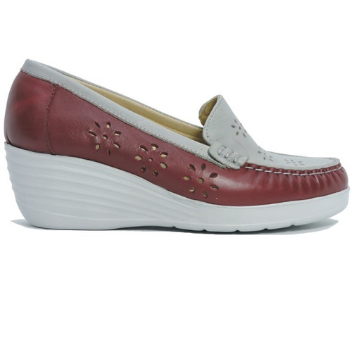 Saldo Mocasín Mujer Cuero Bordo/tiza Base Eva Tch