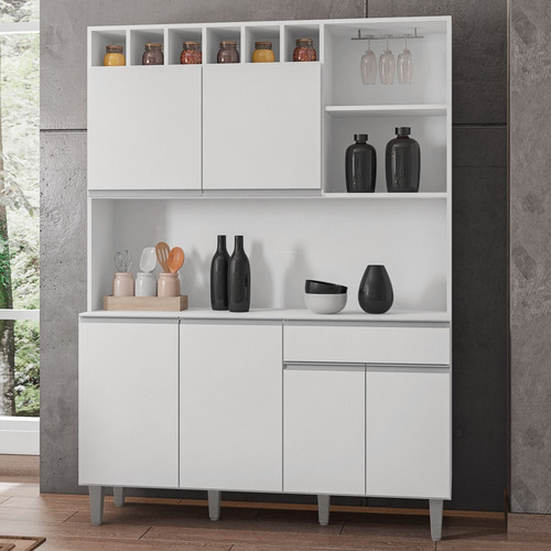 Kit Cozinhapacta 130cm 6 Pta 1 Gaveta Alice Branco - Ajl