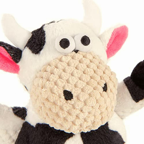 Godog Checkers Sitting Cow Squeaky Plush Dog Toy, Chew Guard