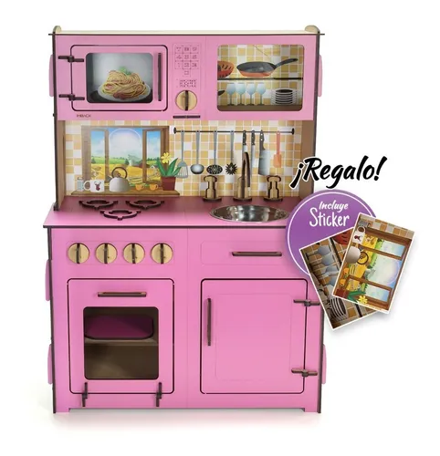 Cocinita Madera Juguete Cocina Grande Rosa Niñas Infantil