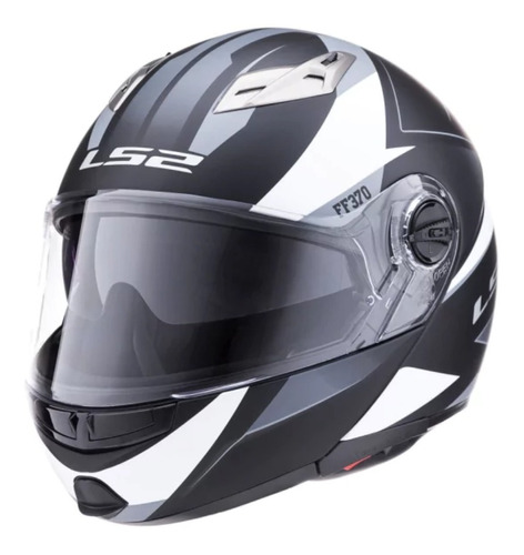 Casco Rebatible Ls2 Doble Visor 370 Easy Stripe Negro Blanco