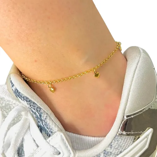 comprar Tobillera Rolito Con Dijes De Corazones Baño De Oro Tb 033-3