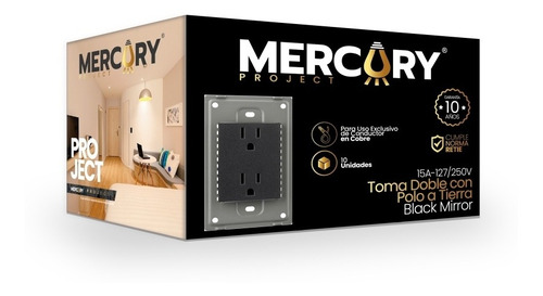 Toma Doble Mercury Black Mirror Base Metálica