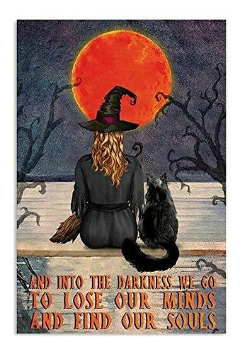 Poster Vintage Halloween And Into The Darkness Cat Witch Car 