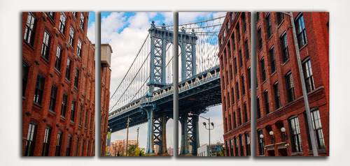 Cuadro Nueva York 120x60 Cuadriptico Brooklyn Manhattan Tela