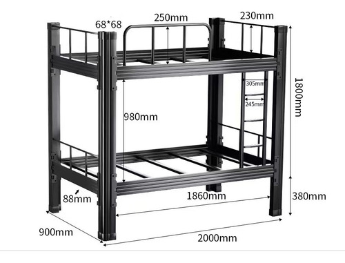 Cama Doble De Hierro Y Acero, Estilo Industrial Con Soporte