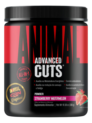Suplemento termogénico y preentrenamiento con sabor a fresa y sandía de Universal Nutrition, 300 g Animal Cuts