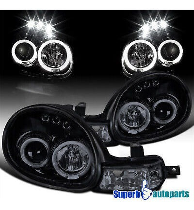 Fits 2000-2002 Dodge Neon Dual Led Halo Projector Smoked Spa