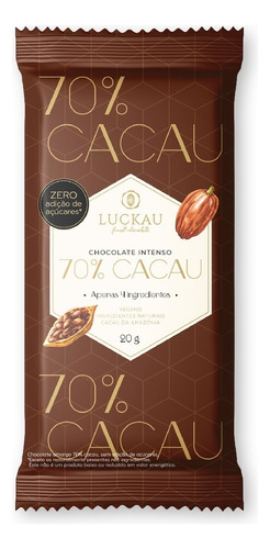 Barra De Chocolate 70% Com 20g Vegano - Luckau