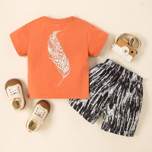 2pcs Conjunto Algodón De Verano Con Estampado Para Niños Coral 2-3 A