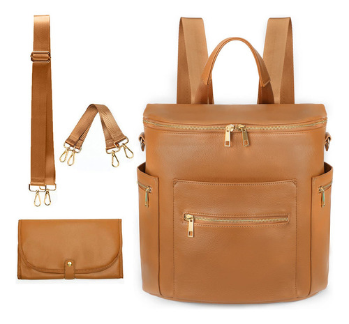 Mf - Bolsa De Pañales, Mochila De Cuero Para Pañale. Color Marrón