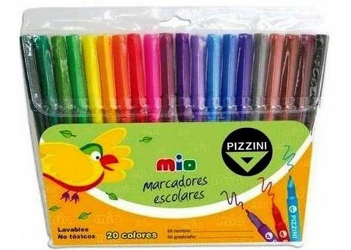 Kit Marcadores Largos X 20 Colores Pizzini Mio Escolar Byp