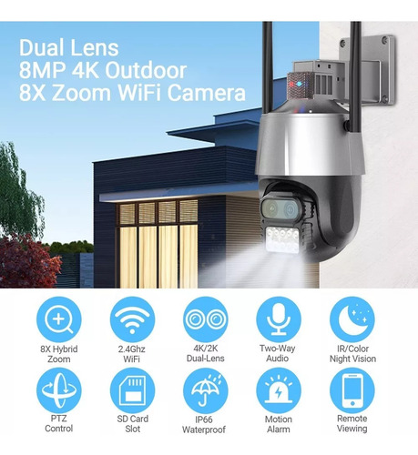 Cámara De Seguridad Wifi Ptz De Doble Lente De 8mp 4k