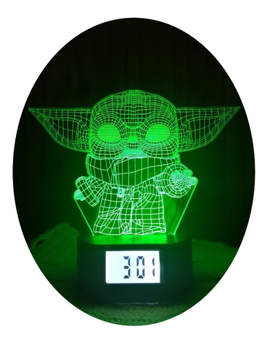 Lámpara Ilusión 3d Reloj Alarma De Bebe Yoda Grogu Star Wars