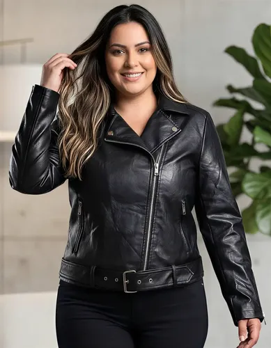 Jaqueta De Couro Forrada Com Zíper Elegante Premium Preta