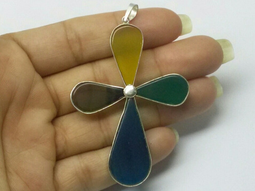Mega Pingente Cruz Com 4 Pedra Gotas De Ágata Cores Variadas