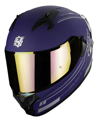 Casco Moto Integral Hax Obsidian 2.0 Purple Silver Ece 22.06 Morado Solid L-grande