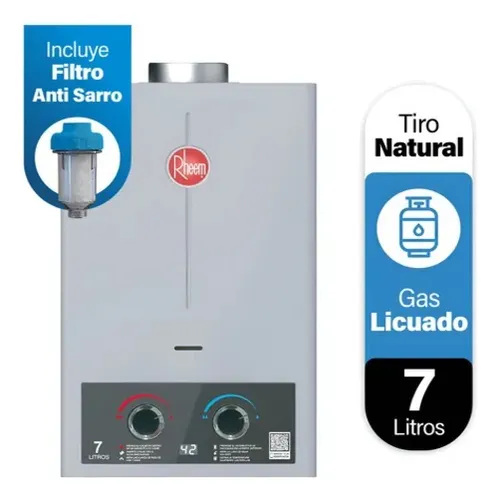 Calefont 7 Litros Gas Licuado Tiro Natural Rheem