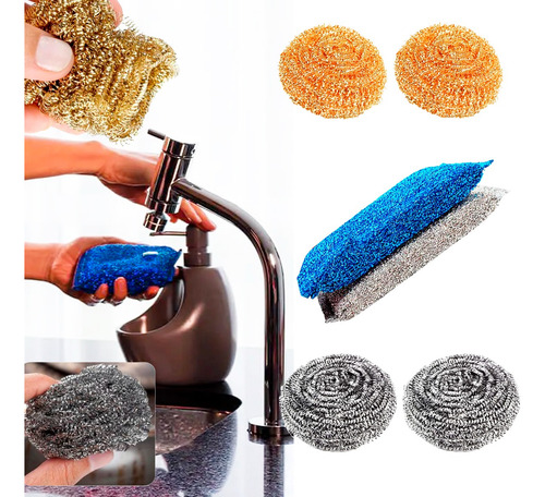 Kit 12 Esponjas 8 De Aço + 4 Espuma Limpeza Pesada Multiuso