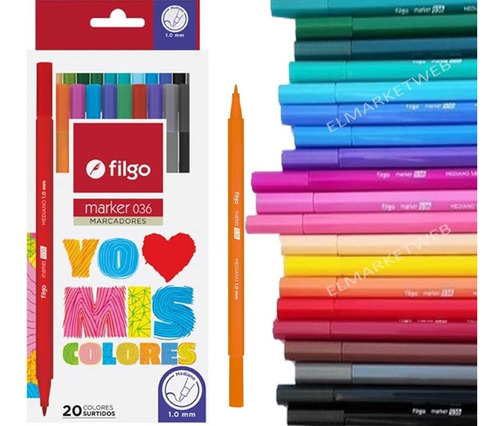 Marcador Filgo Marker 036 Fino 1mm Set X 20 Colores Surtido