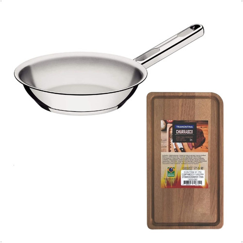 Kit Frigideira De Aço Inox Allegra 1,30l + Tabua De Madeira