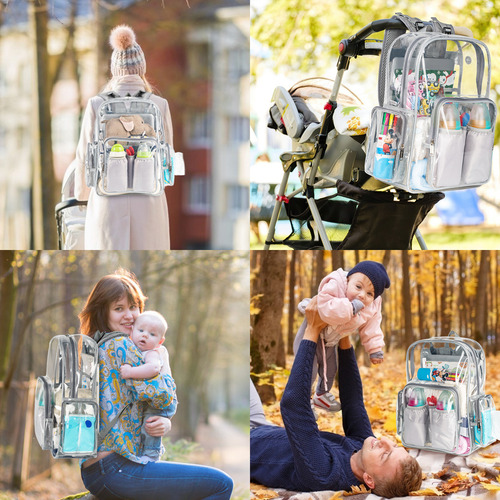 Mochila Pañalera Transparente Multifunción Bolso Para Bebé Grande Y Resistente Con Correas Para Cochecito Color Gris Ideal Para Mamás Niñas Y Niños 1047 Matein