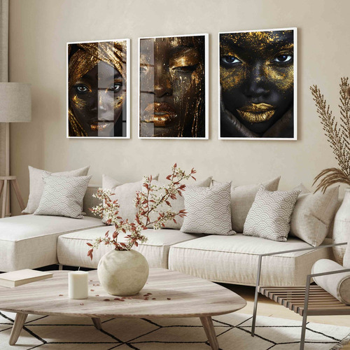 Quadros Decorativos Mulheres Gold Salão Com Moldura E Vidro