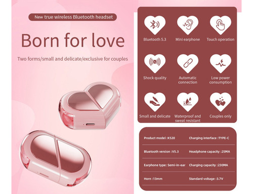 Auriculares Bluetooth Inalámbricos Con Forma De Corazón Para