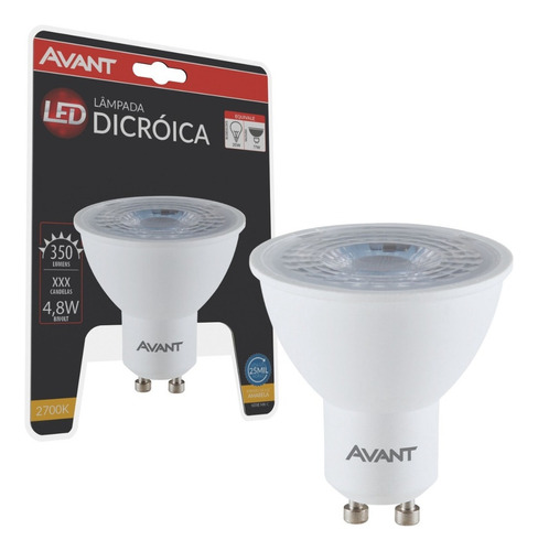 Kit 10 Lâmpadas Led Dicróica 4,8w Gu10 2700k / 4000k / 6500k