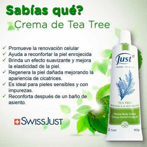 Imagen 5 de 6 de Crema Tea Tree Original Just Producto Original 60grs Envio Gratis