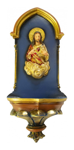 Imagem 1 de 6 de Pia De Água Benta Gótica Sagrado Coração De Jesus Azul