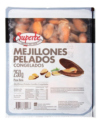 Mejillones Pelados Congelados Superbe 250g