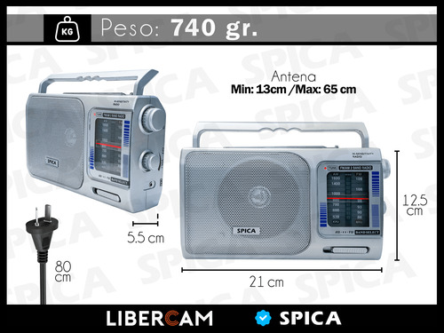 Radio Portatil Spica Sp7180 Am/fm Pilas Y Electrica Original