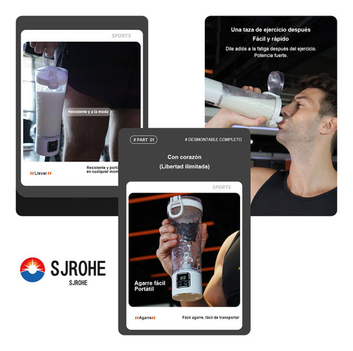 Exprimidor Licuadora Mini Recargable Usb Sjrohe® Batidora Eléctrica Portátil Para Proteína En Polvo Y Jugos Naturales Y Vida Saludable Exprimidor Compacto Sin Bpa Perfecto Para Gym Oficina Y Viajes