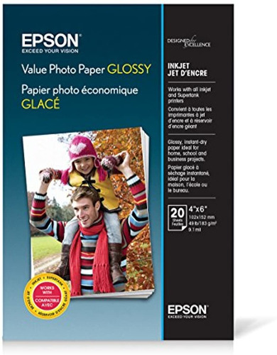 Epson Value Photo Paper Glossy, 4  X6 , 20 Hojas (s400032)