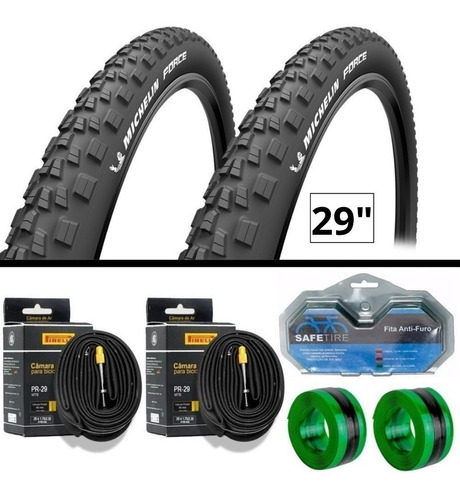 Par Pneu Michelin Force 29x2.25 Aro 29 + 2 Camara + 2 Fita Cor Preto